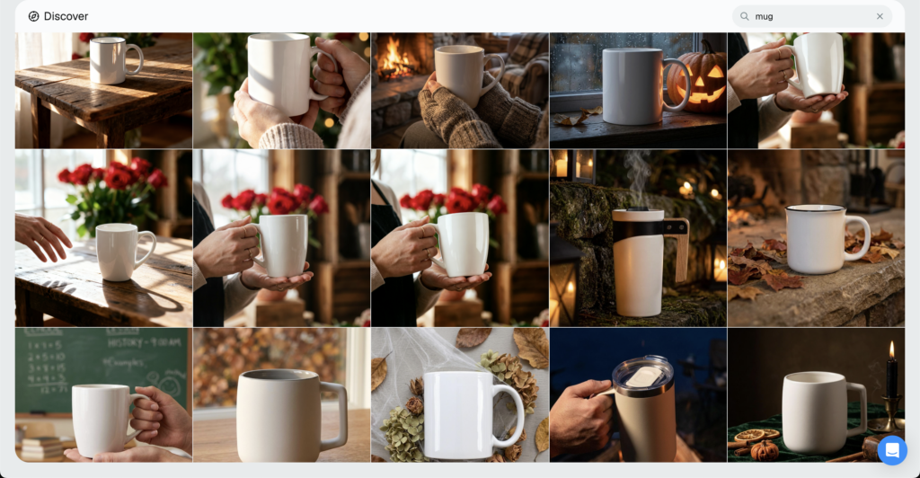 Mugs available in Dynamic Mockups, you can easily create your own just from a prompt