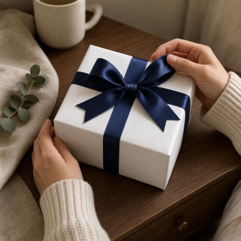 Wrapped Gift Box Mockup with Satin Bow