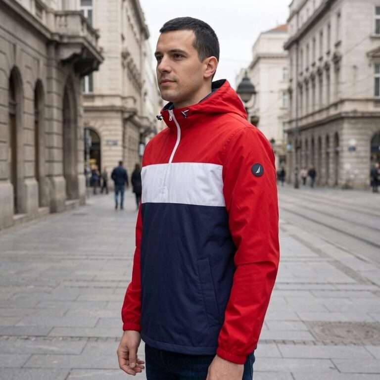 Urban Anorak Jacket Mockup - Lifestyle City Street Shot