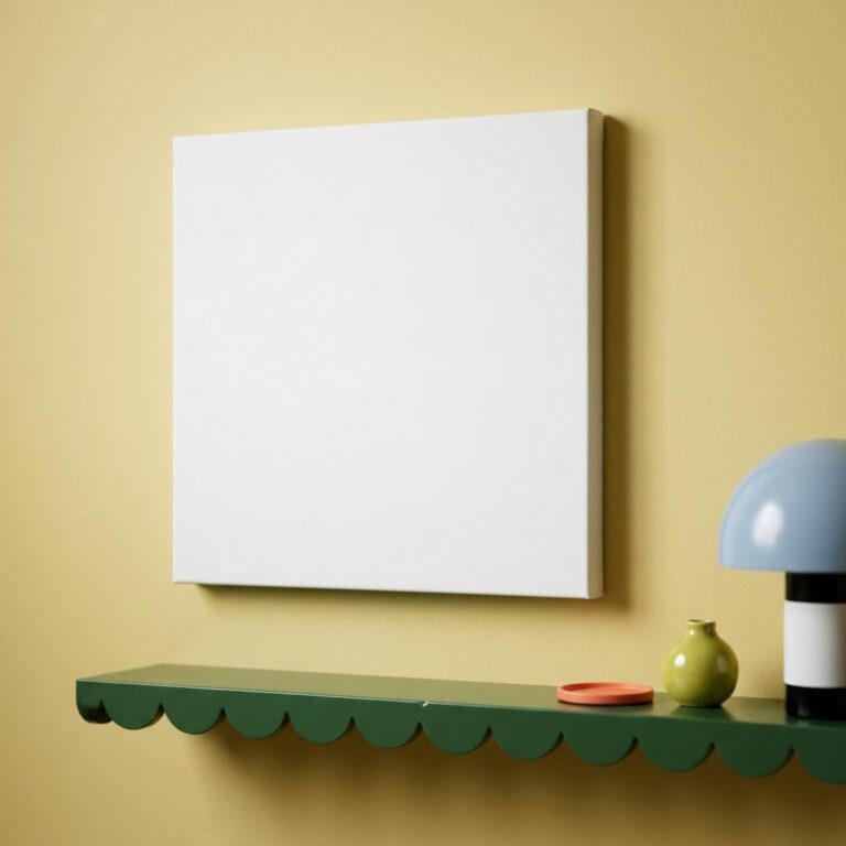 Square Wrapped Canvas Mockup on a FunHaus Butter-Yellow Wall