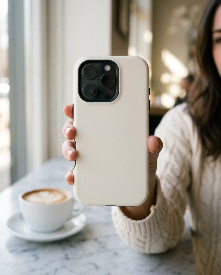iPhone 16 Pro Tough Case Mockup - Cafe Lifestyle Shot