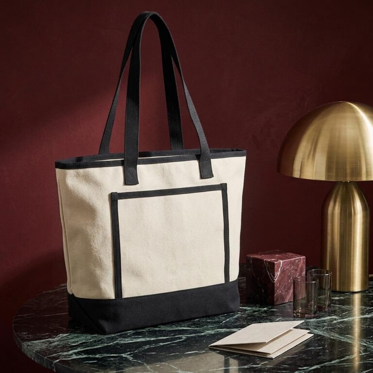 Neo Deco Canvas Tote Bag Mockup - Oxblood Marble & Brass