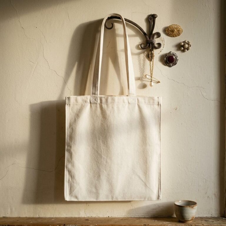 Recycled Canvas Tote Bag Mockup with Vintage Iron Hook Setting