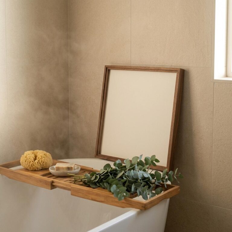 Bathroom Framed Print Mockup with a Walnut Roma Frame