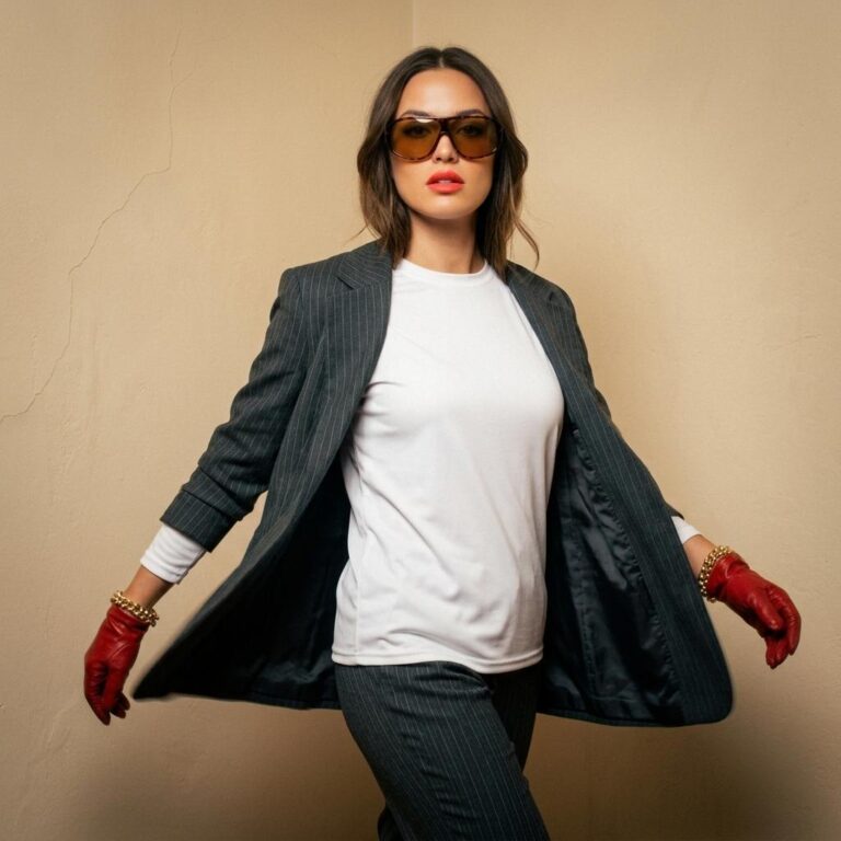 Editorial Long Sleeve T-Shirt Mockup with Power-Dressing Glamour