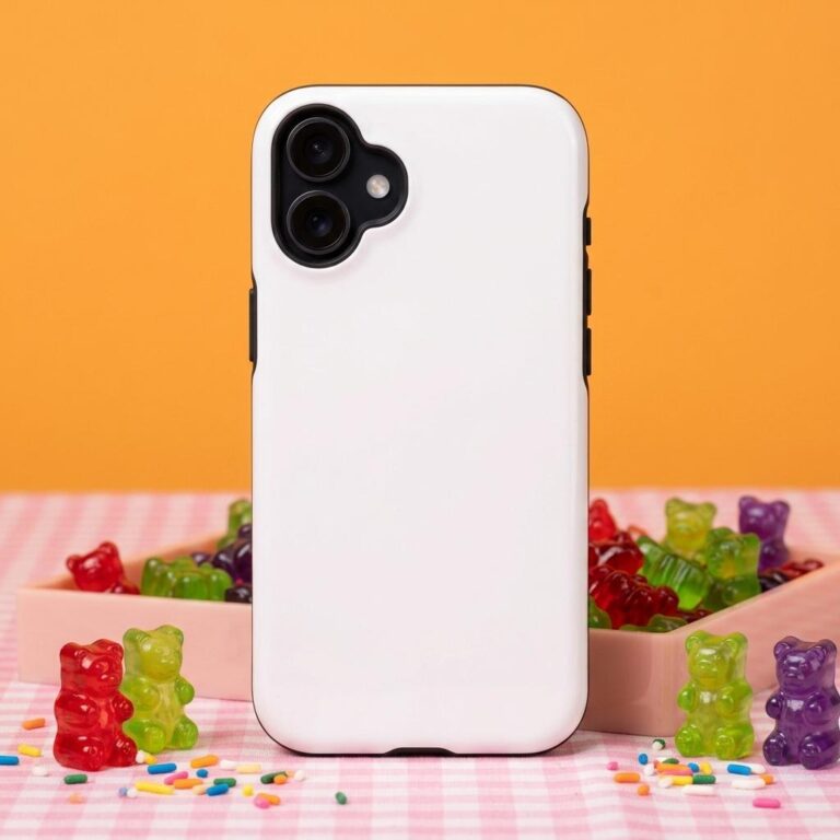 iPhone 16 Tough Case Mockup in a Candy Gummy Bear Scene