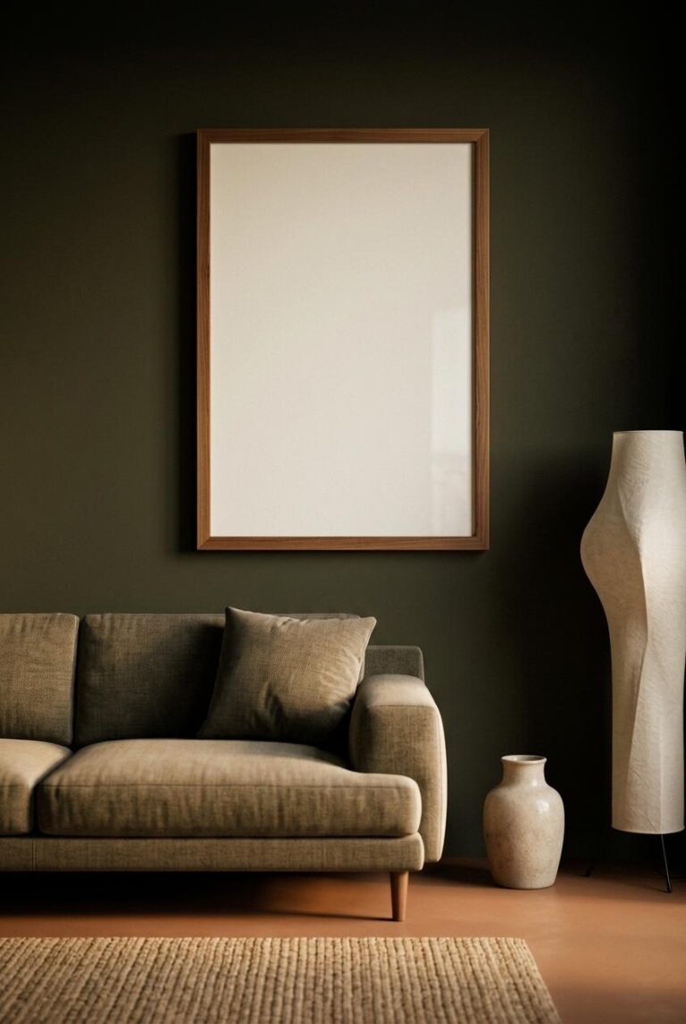 Framed Poster Mockup in a Moody Olive Interior