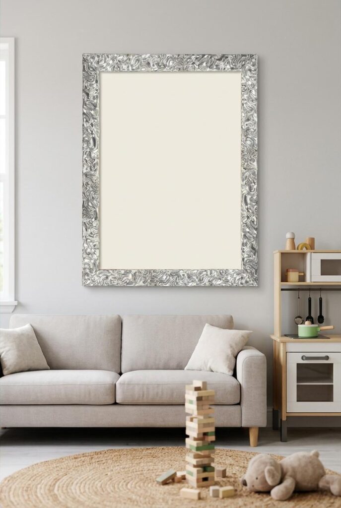 Vintage Ornate Silver Frame Wall Art Mockup