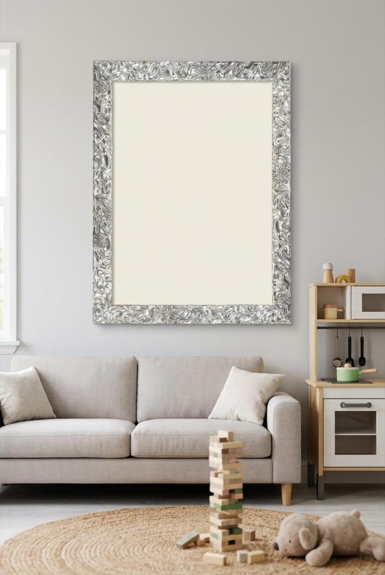 Vintage Ornate Silver Frame Wall Art Mockup