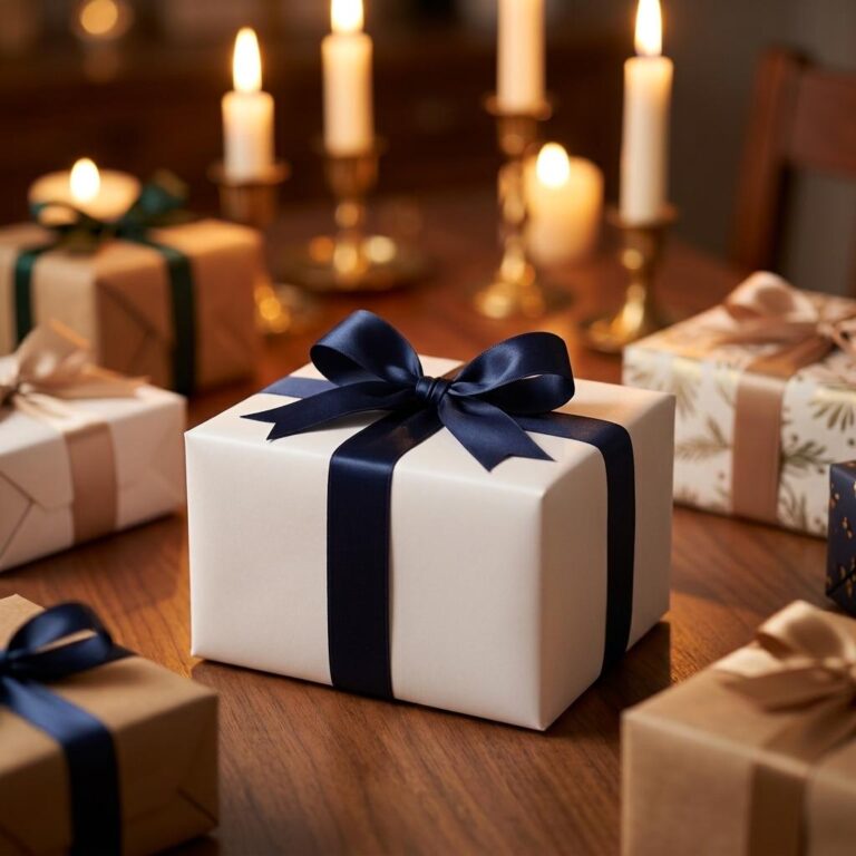 Cozy Candlelit Gift Box Mockup with Satin Bow