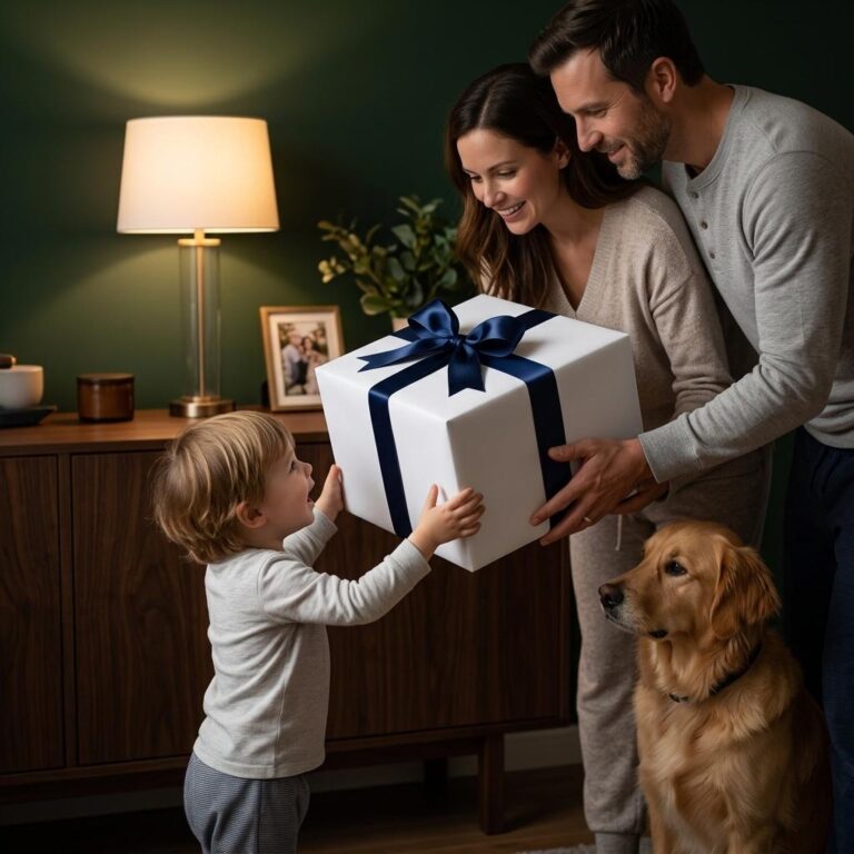 Wrapped Gift Box Mockup - Cozy Home Birthday Scene