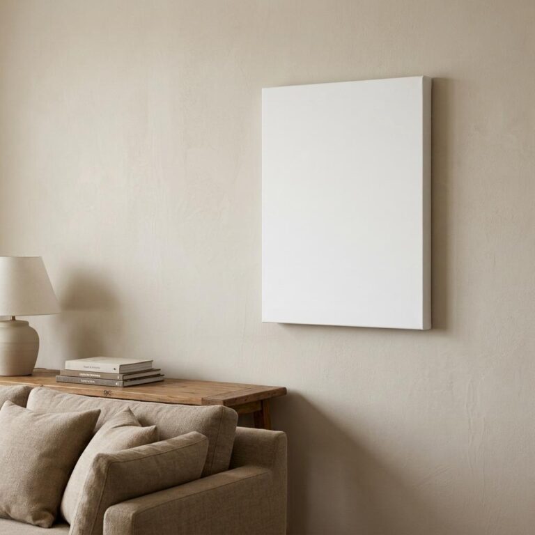 Warm Minimalist Living Room Canvas Mockup, 24×36 Portrait