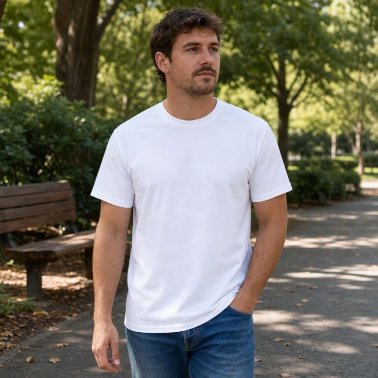 Men’s Outdoor Park T-Shirt Mockup - On-Model Lifestyle Shot