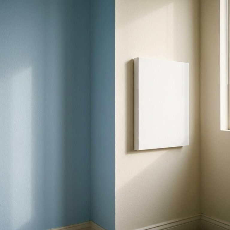 8×10 Wrapped Canvas Mockup in a Powder-Blue Corner Room