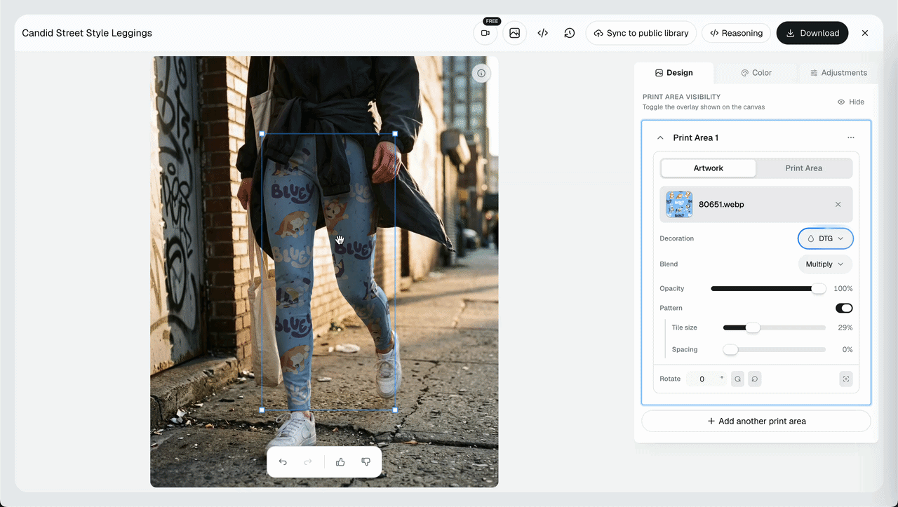 How pattern moves on the leggins mockup, animated presentation