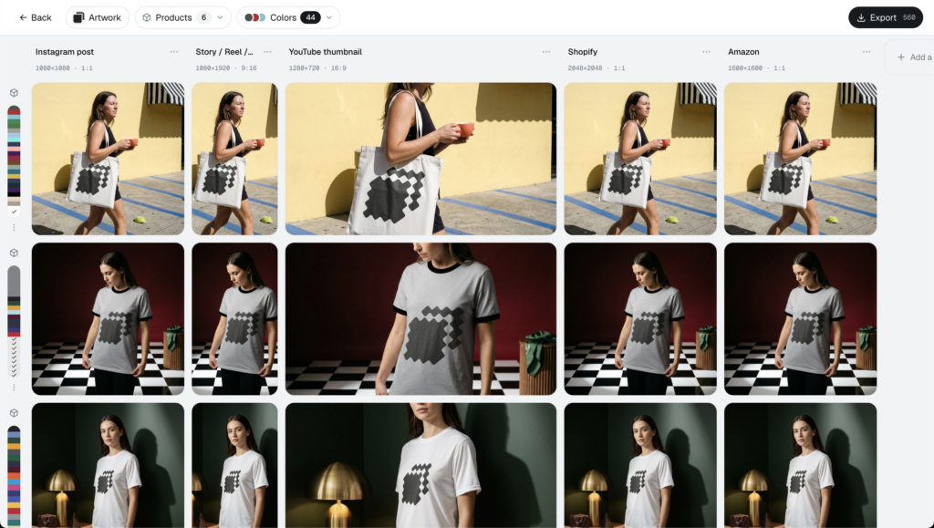 Example of how Dynamic Mockups organizes mockups for each social media or storefront format