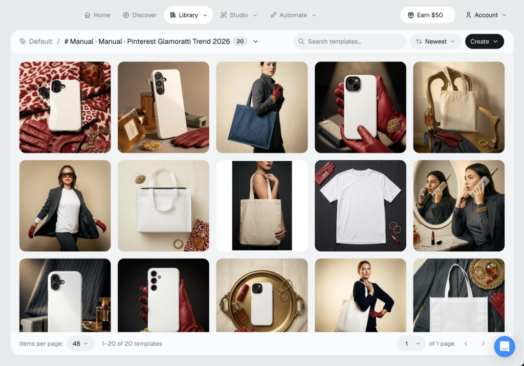 Pick your product mockups from the web app
