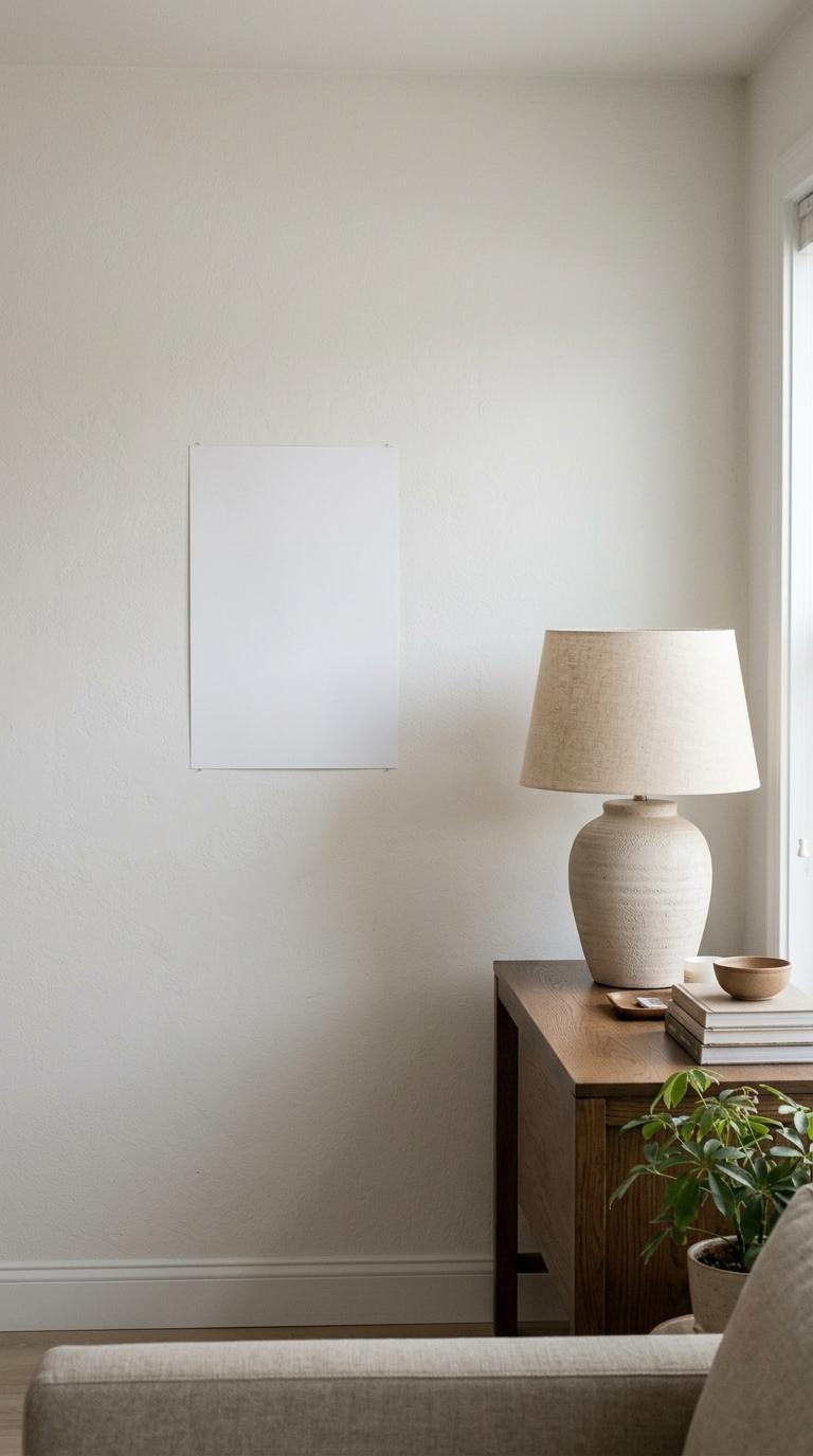 Minimalist Living Room Poster Mockup - Neutral Interior, Soft Daylight