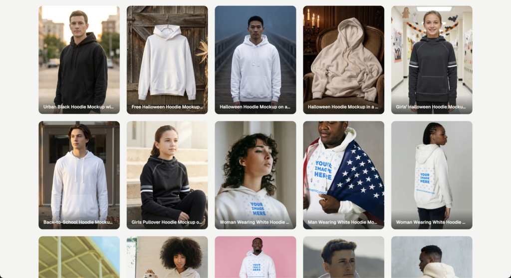 Hoodie mockup library examples in Dynamic Mockups