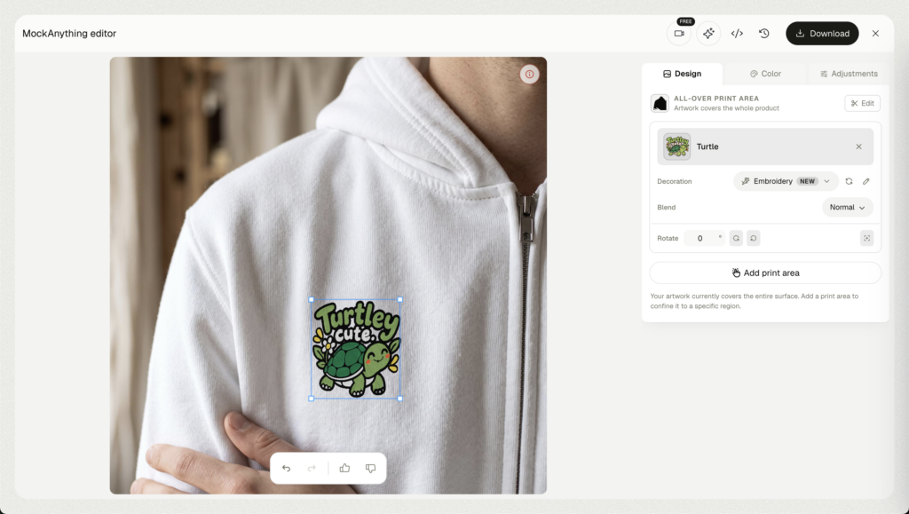 Hoodie Embroidery example in Dynamic Mockups done with Stitch AI