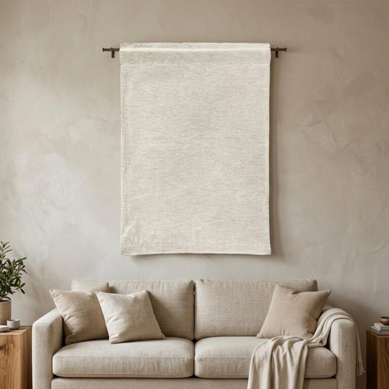 Woven Wall Tapestry Mockup in a Japandi Living Room