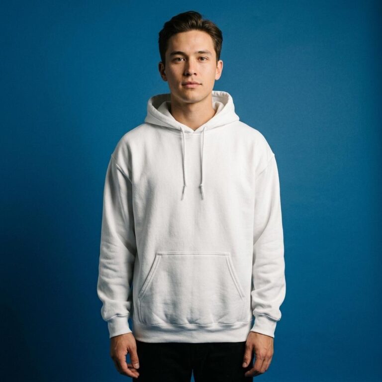 White Hoodie Mockup on a Male Model - Deep Blue Studio